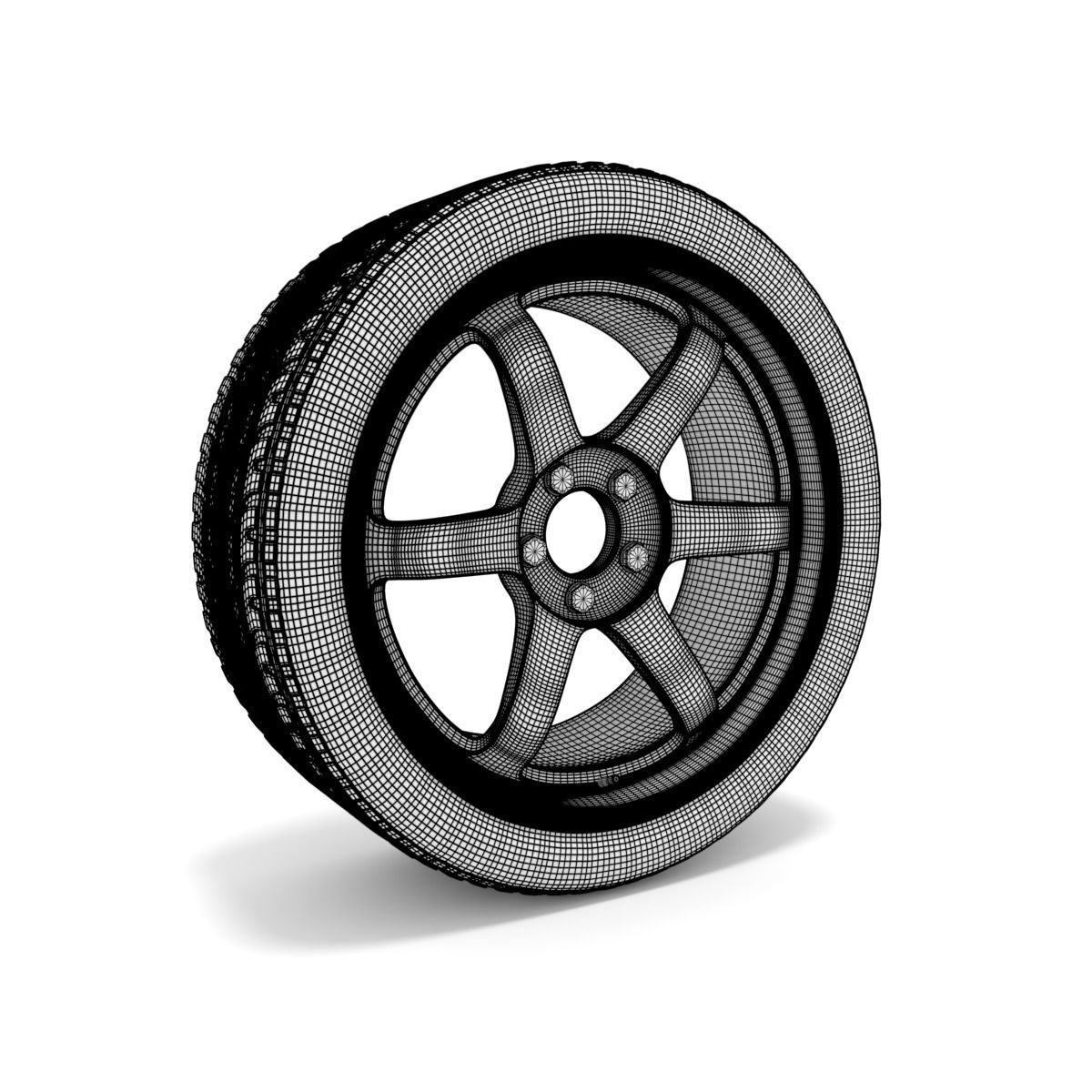 Volk Racing TE37 Rims - with Low profile tires 3D model_7