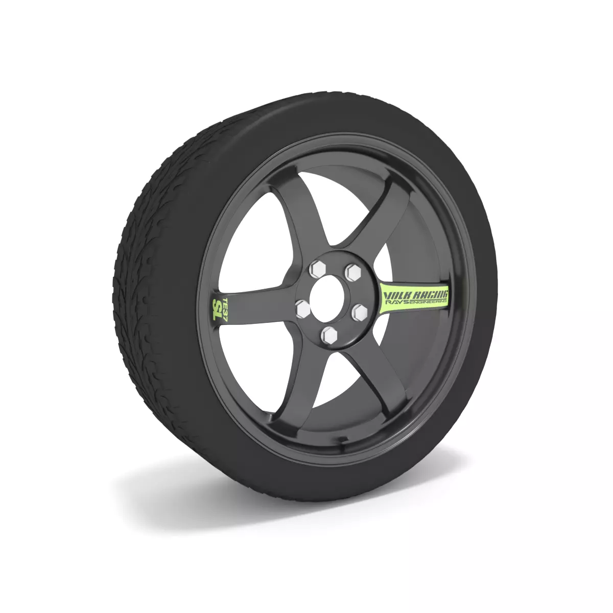 Volk Racing TE37 Rims - with Low profile tires 3D model_0
