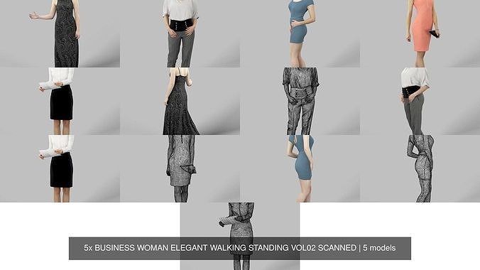 5x BUSINESS WOMAN ELEGANT WALKING STANDING VOL02 SCANNED 3D Model Collection