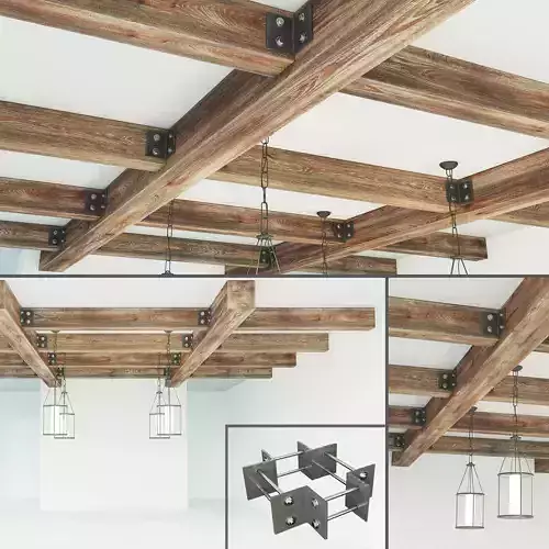 Suspended ceiling system wooden Low-poly 3D model