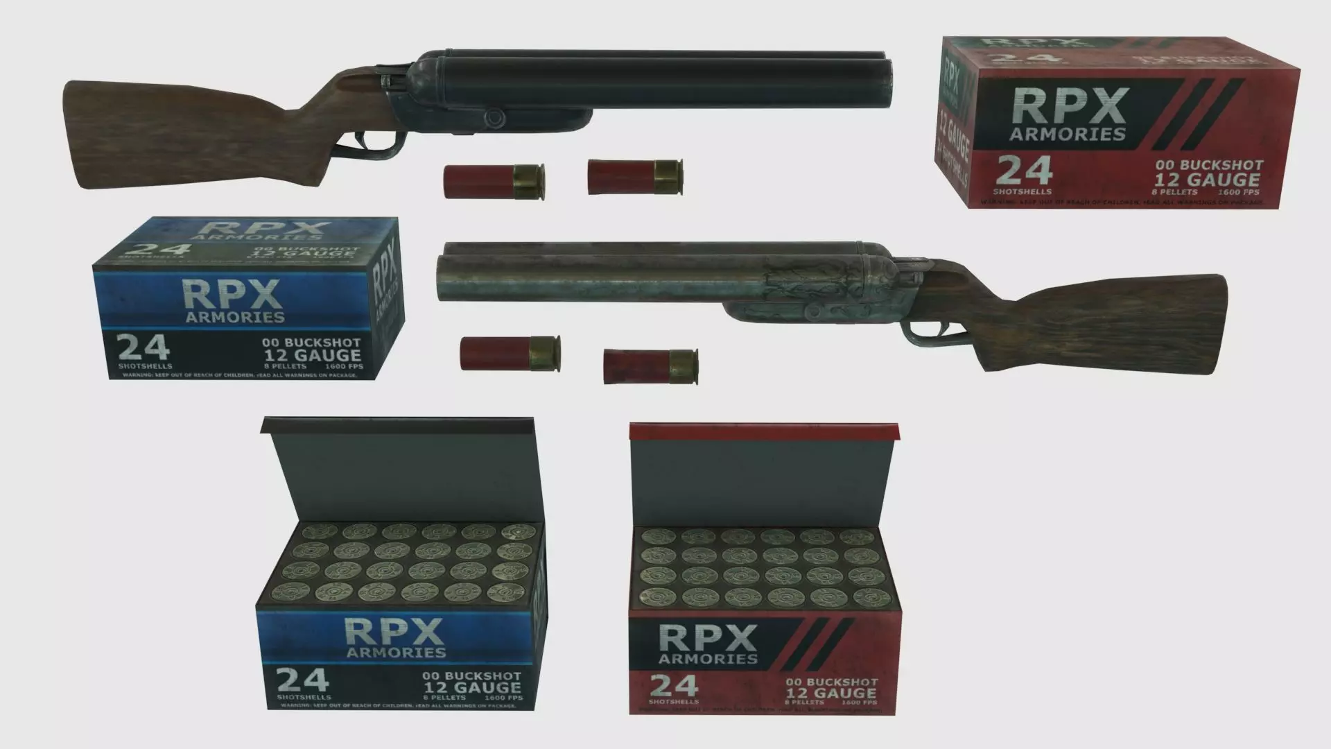 Low Poly Double Barrel Shotgun With PBR Materials Low-poly 3D model