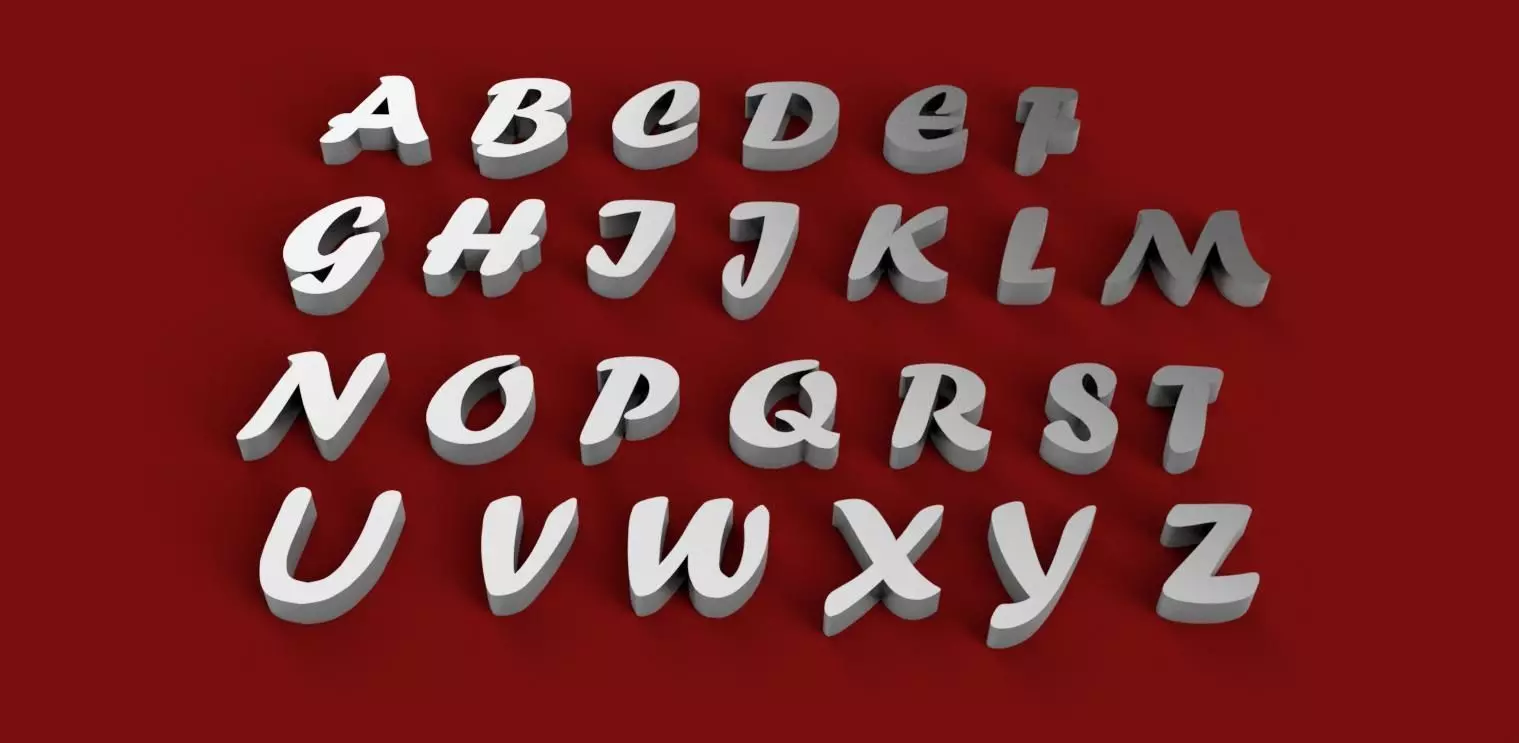 FORTE font uppercase and lowercase 3D letters STL file 3D print model