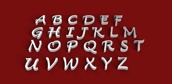 LUCIDA HAND font uppercase and lowercase3D letters STL file 3D print model