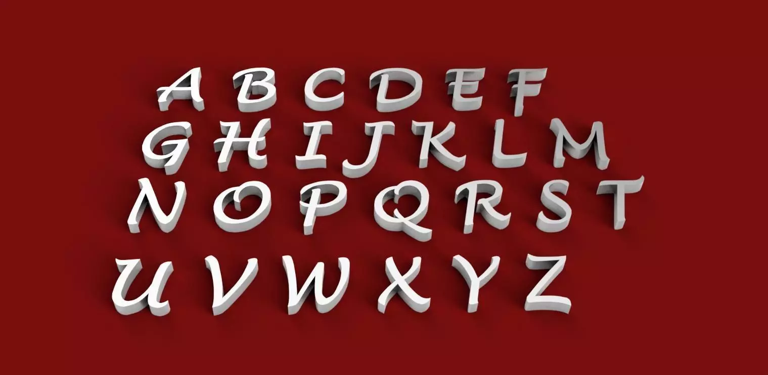 LUCIDA HAND font uppercase and lowercase3D letters STL file 3D print model_0