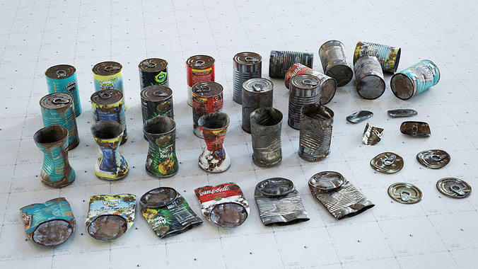 Trash Cans Food 6 Types - 3D Asset Kit PBR Low-poly 3D model