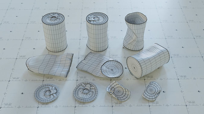 Trash Cans Food 6 Types - 3D Asset Kit PBR Low-poly 3D model 6
