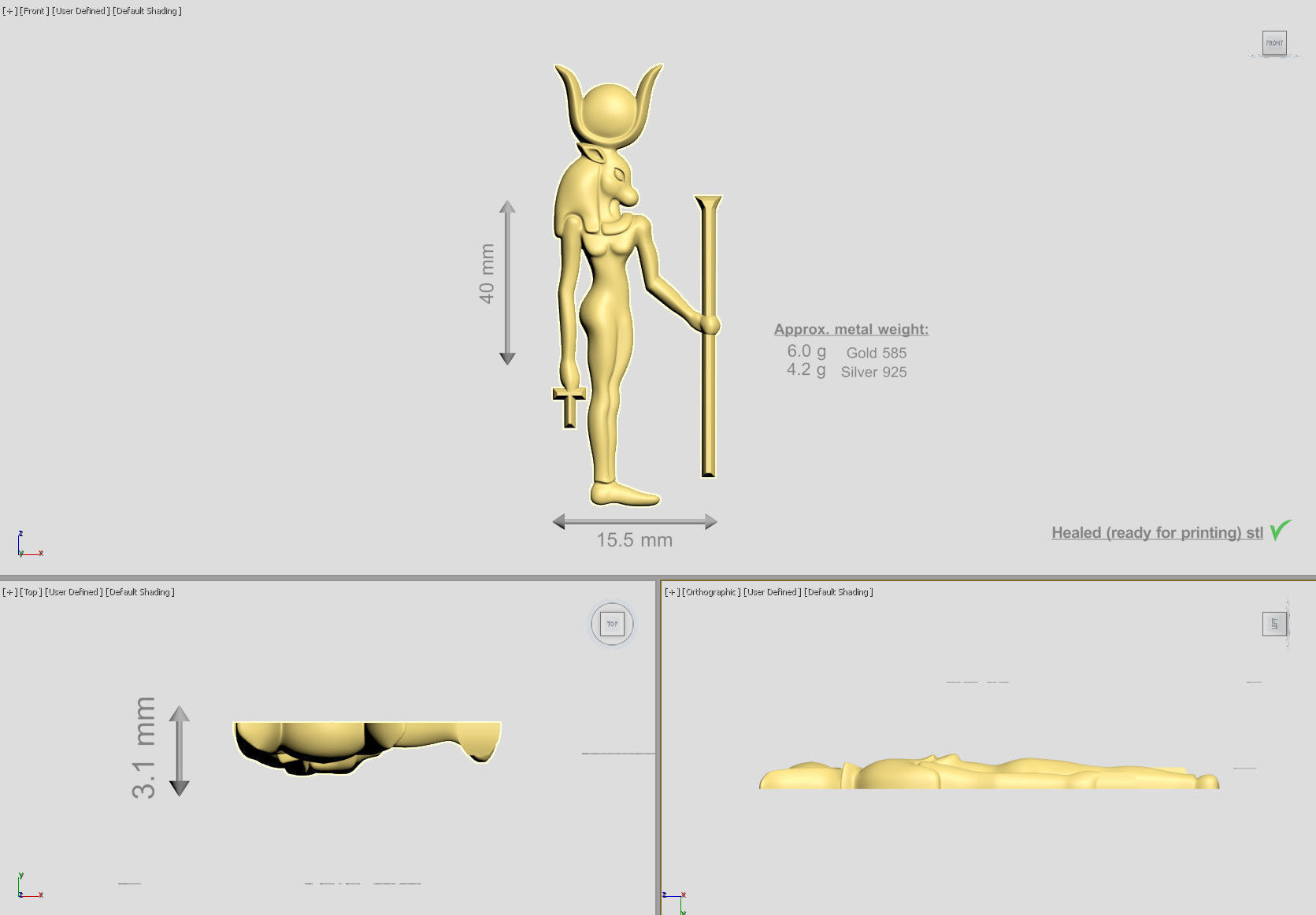 Egyptian goddess -Hathor - Excellent for jewelry 3D print model_1