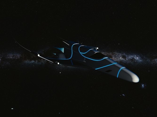 Spaceship Low-poly 3D model flying in night sky Low-poly 3D model
