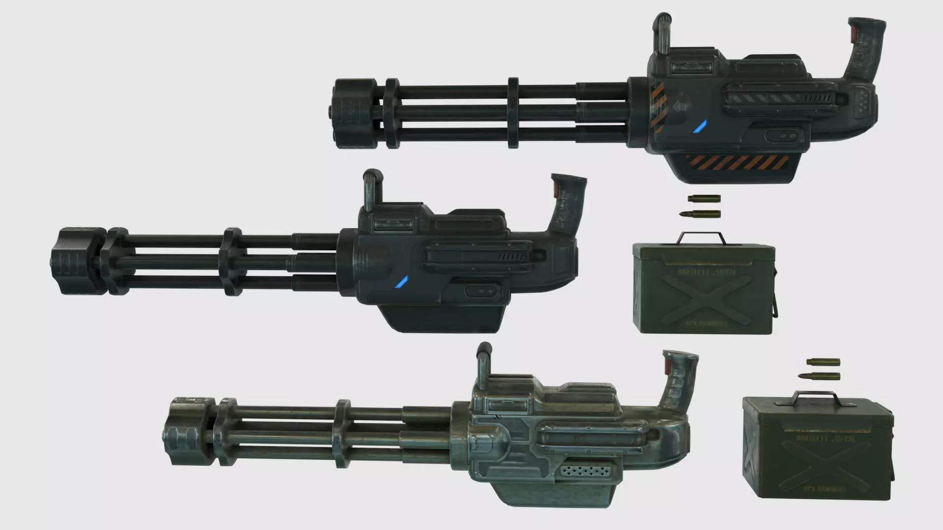 Low Poly Minigun With PBR Materials Low-poly 3D model_0