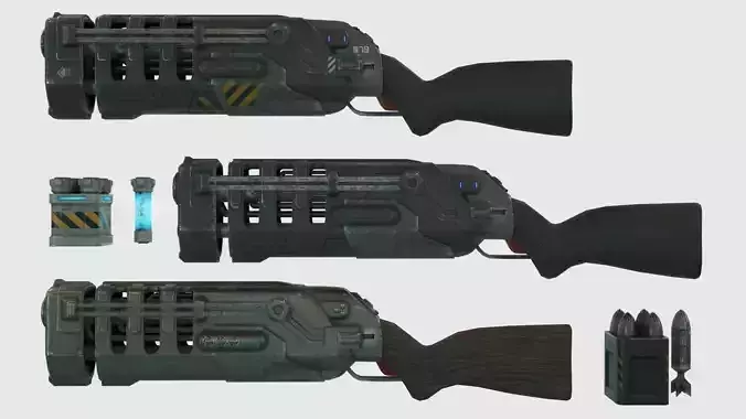 Low Poly Plasma Rifle and RPG Launcher With PBR Materials