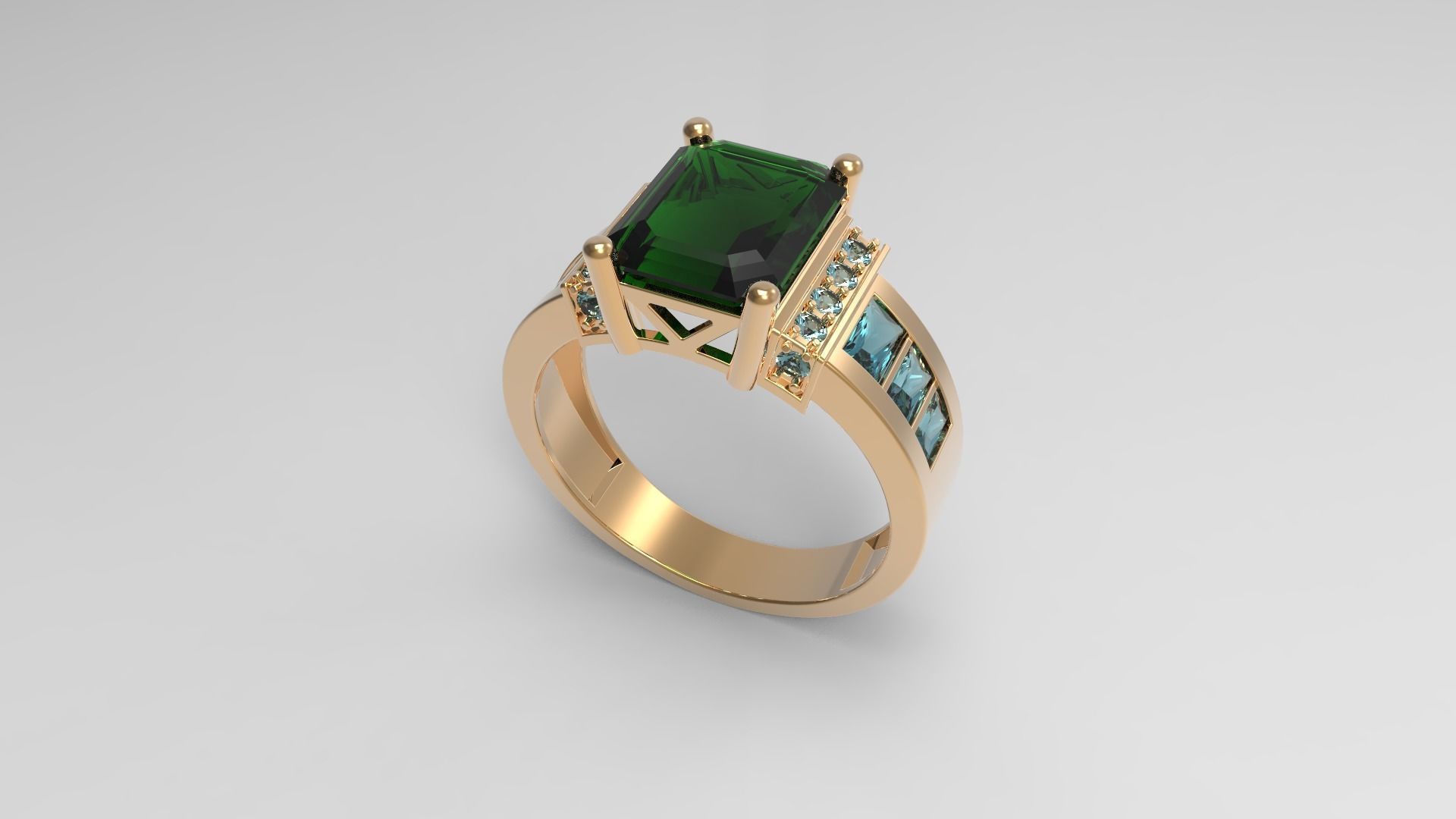 Emerald  Princess ring 3D print model_1