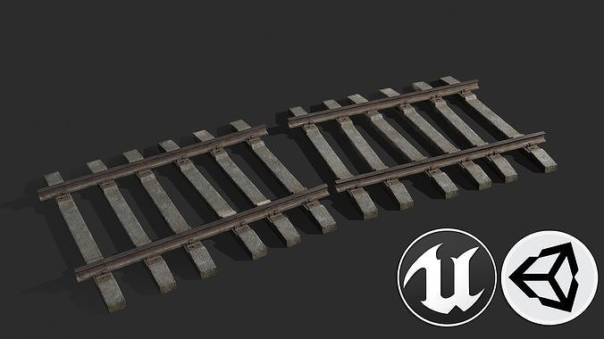 Rails railroad tracks Low-poly 3D model