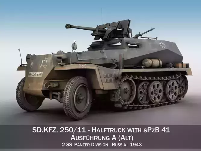 SD KFZ 250 Halftruck with sPzB 41 2 SS-PzDiv 3D model SD KFZ 250 Halftruck with sPzB 41 2 SS-PzDiv 3D model