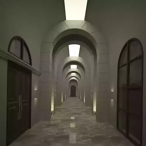 corridor hallway with arches and doors
