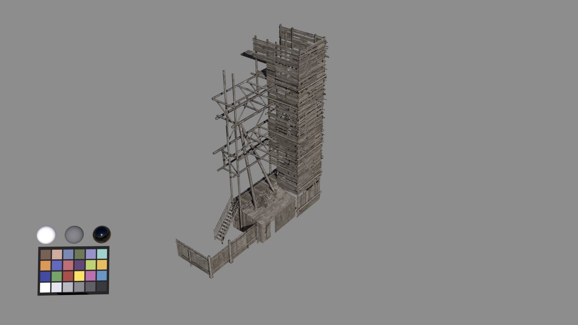 wodden scaffold Low-poly 3D model_6