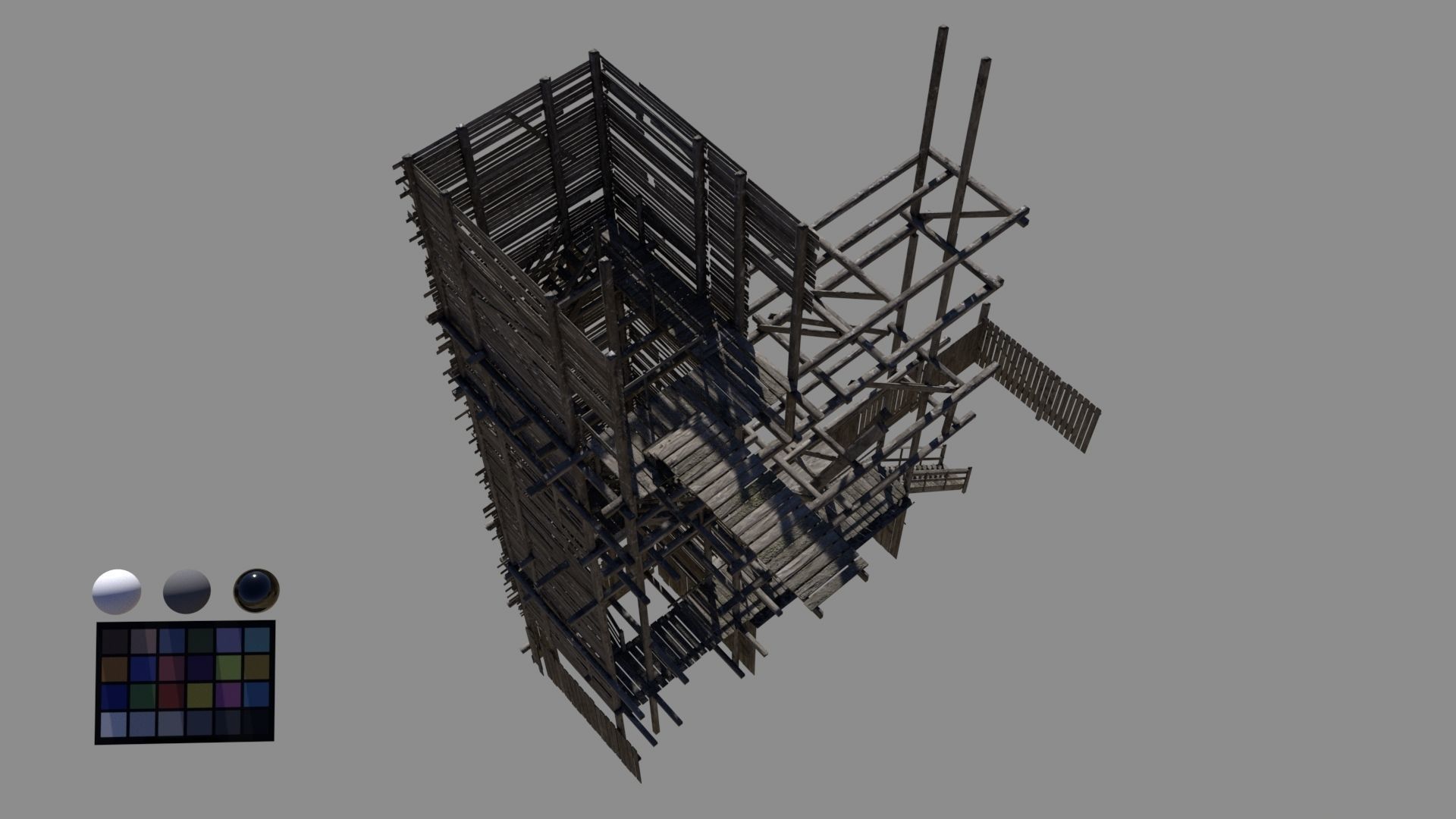 wodden scaffold Low-poly 3D model_4