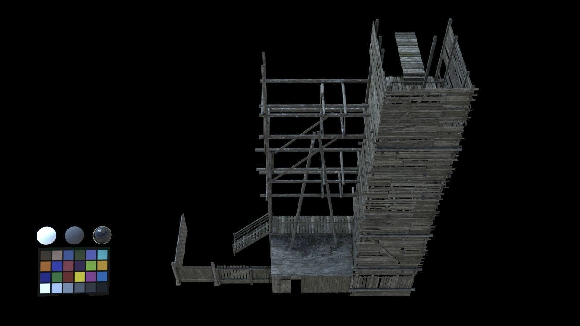 wodden scaffold Low-poly 3D model_9