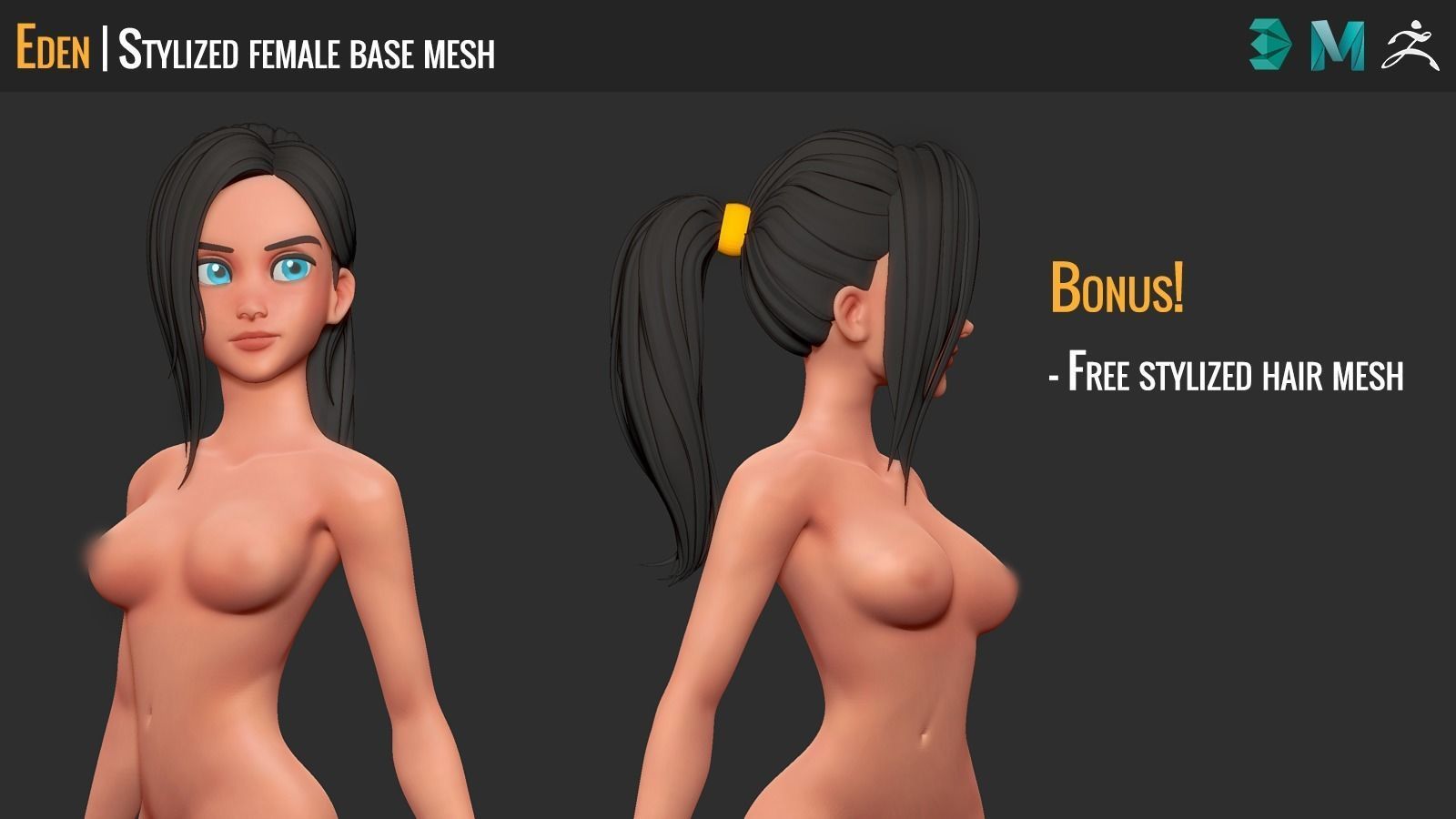 Eden - Stylized Female Base Mesh Low-poly 3D model_2