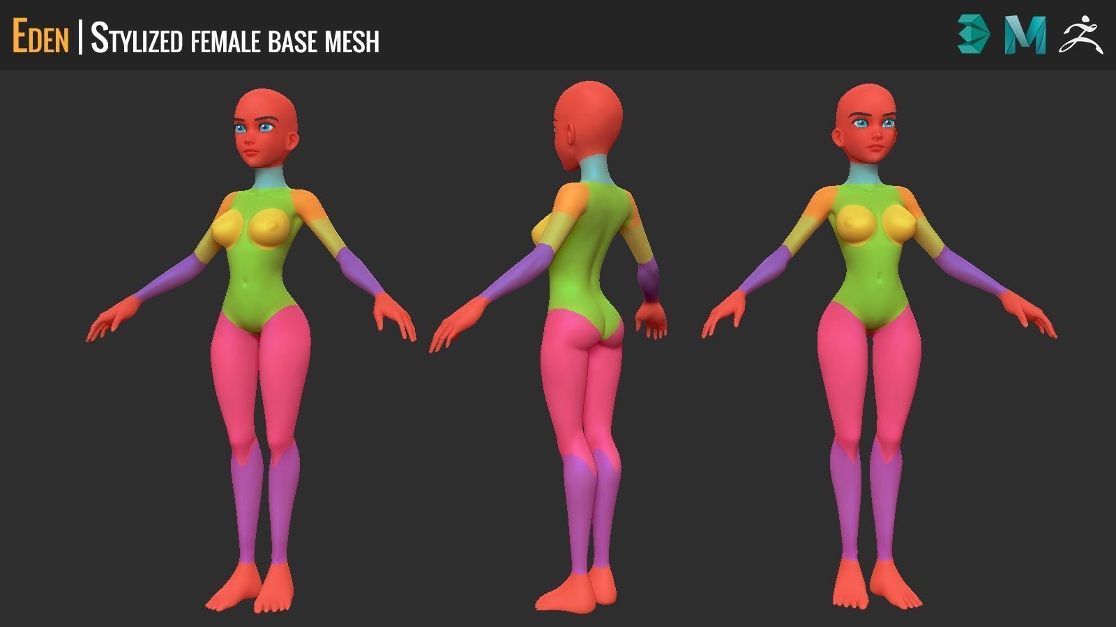 Eden - Stylized Female Base Mesh Low-poly 3D model_3