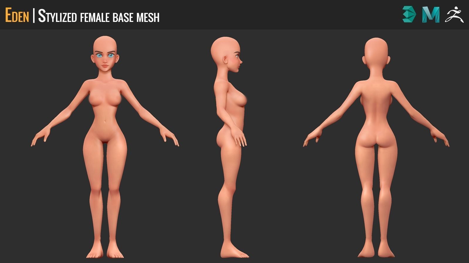 Eden - Stylized Female Base Mesh Low-poly 3D model_1