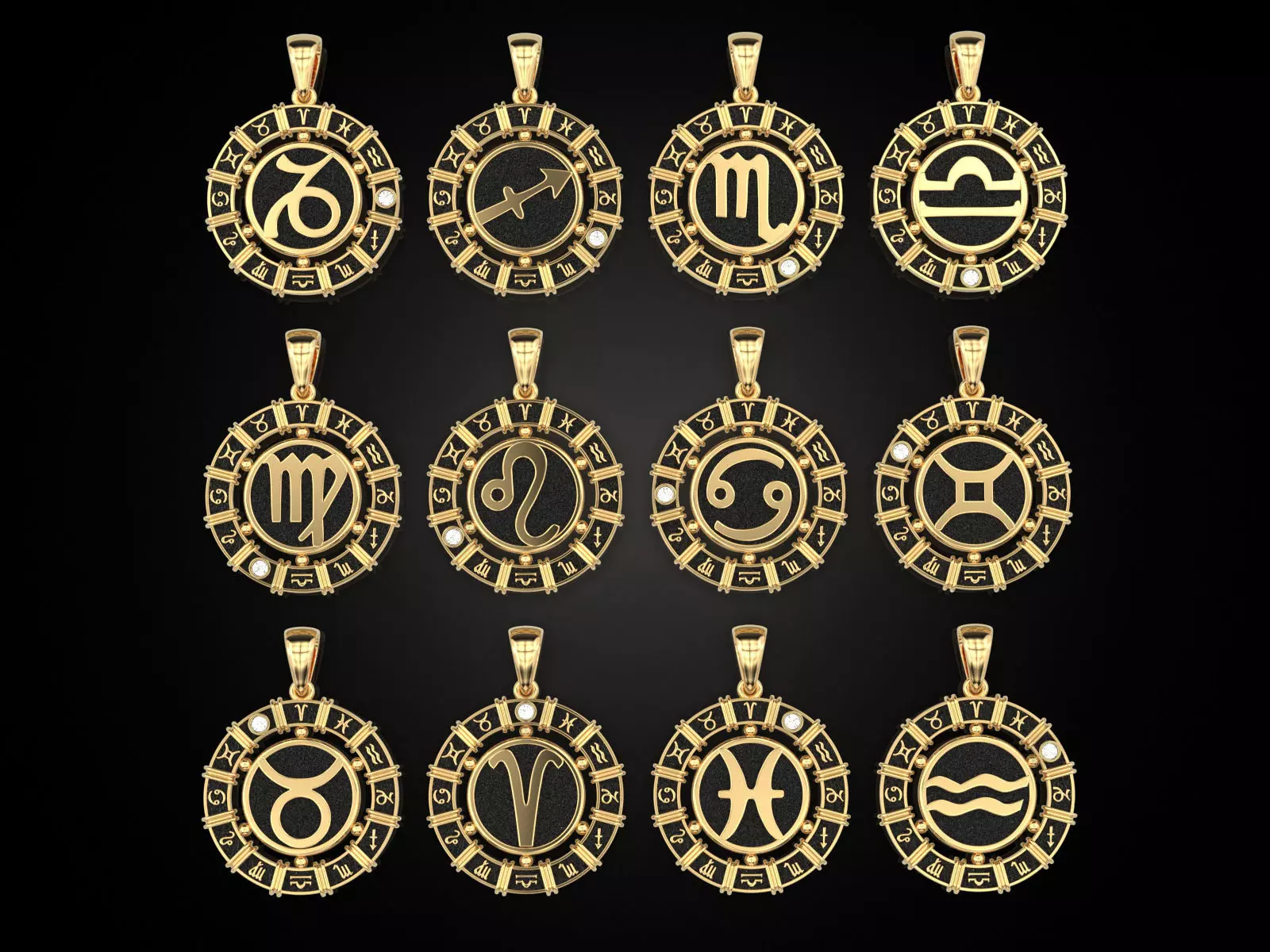 12 Zodiac Signs Horoscope Charm Pendant 2 3D print model_0