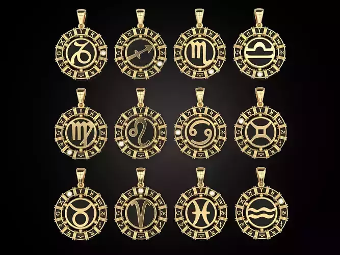 12 Zodiac Signs Horoscope Charm Pendant 2 3D print model