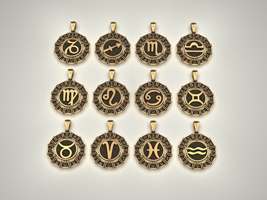 12 Zodiac Signs Horoscope Charm Pendant 2 3D print model_1