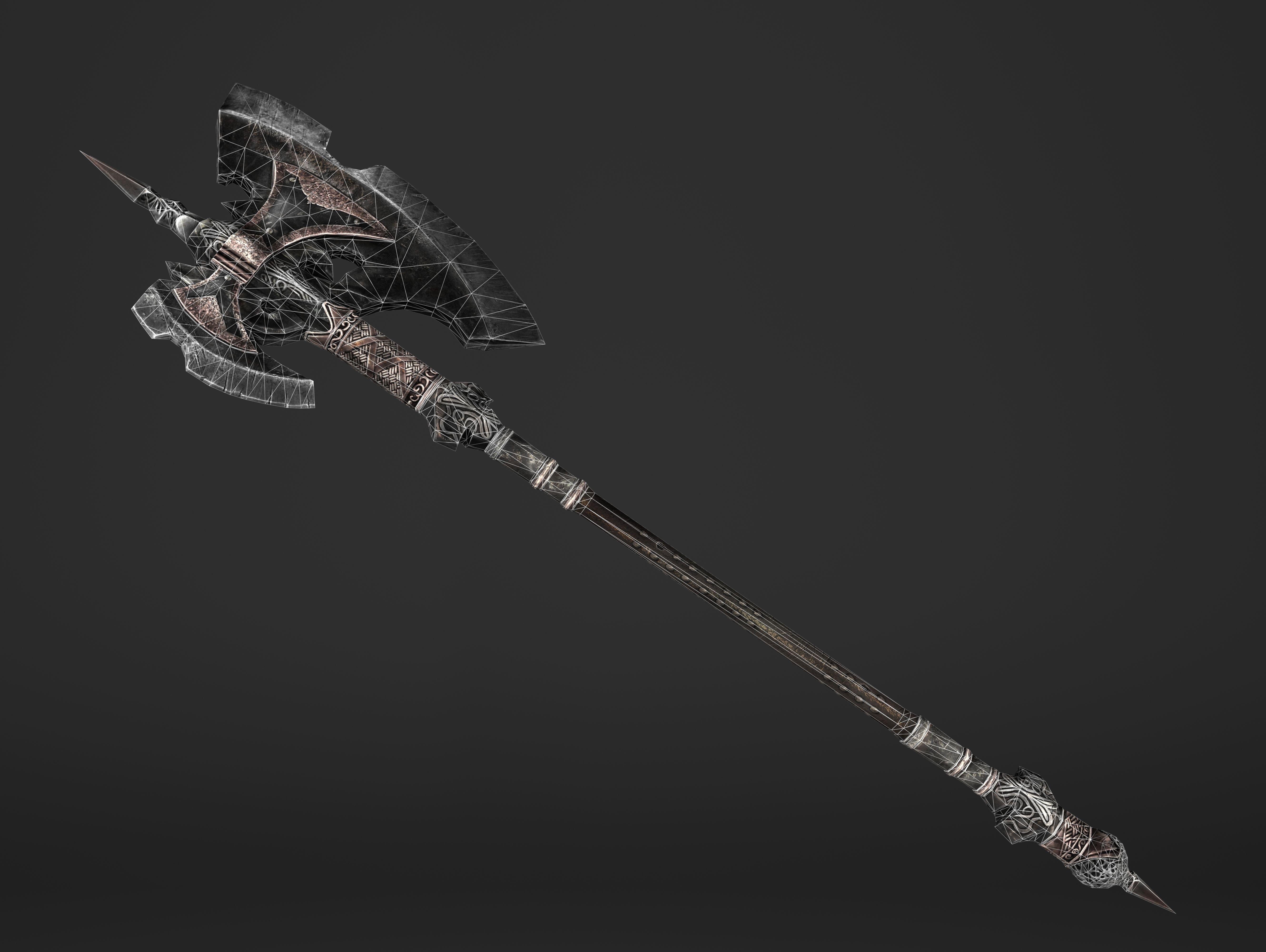 Great Spear Head Battleaxe Low-poly 3D model_13
