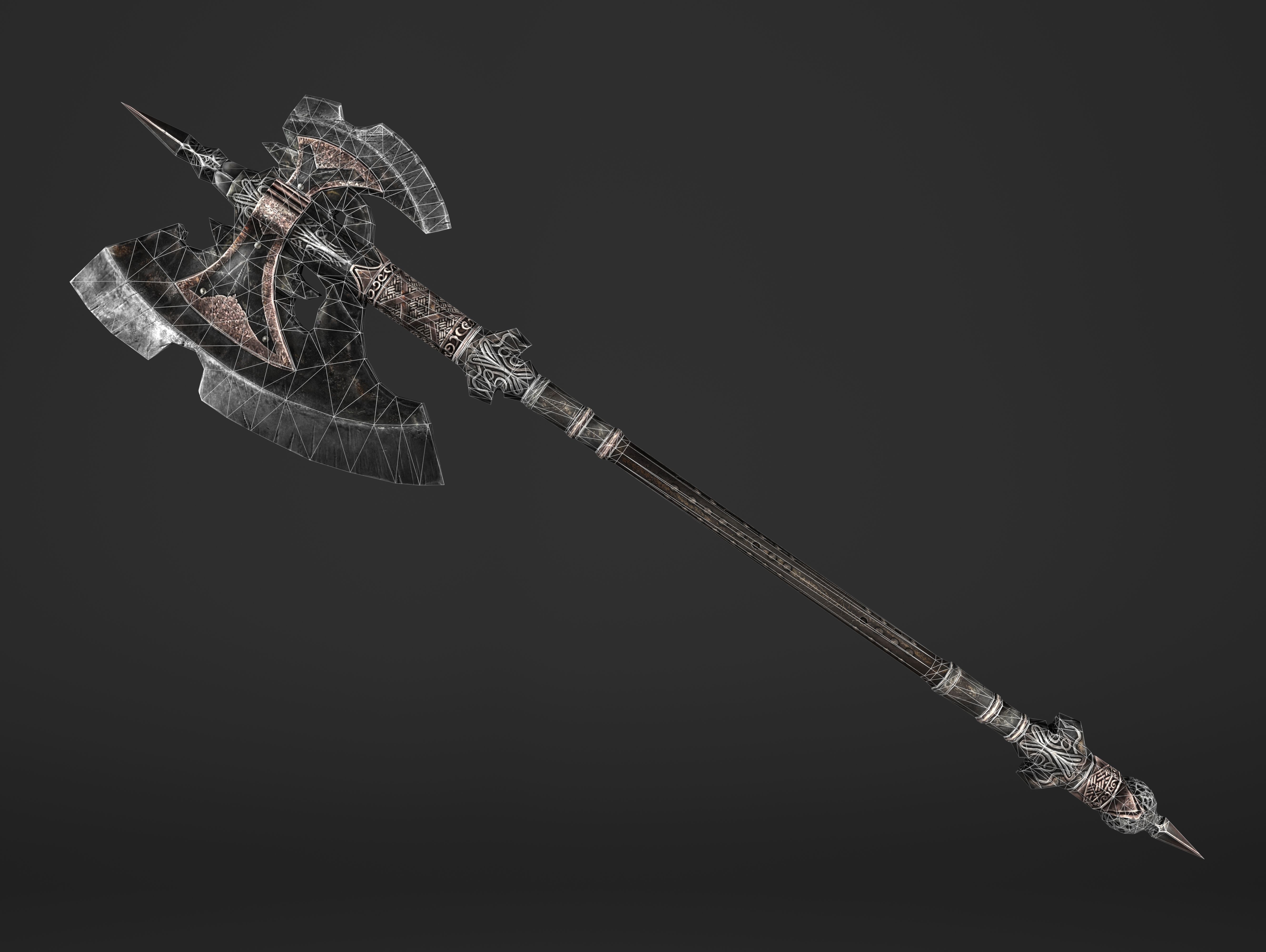 Great Spear Head Battleaxe Low-poly 3D model_21