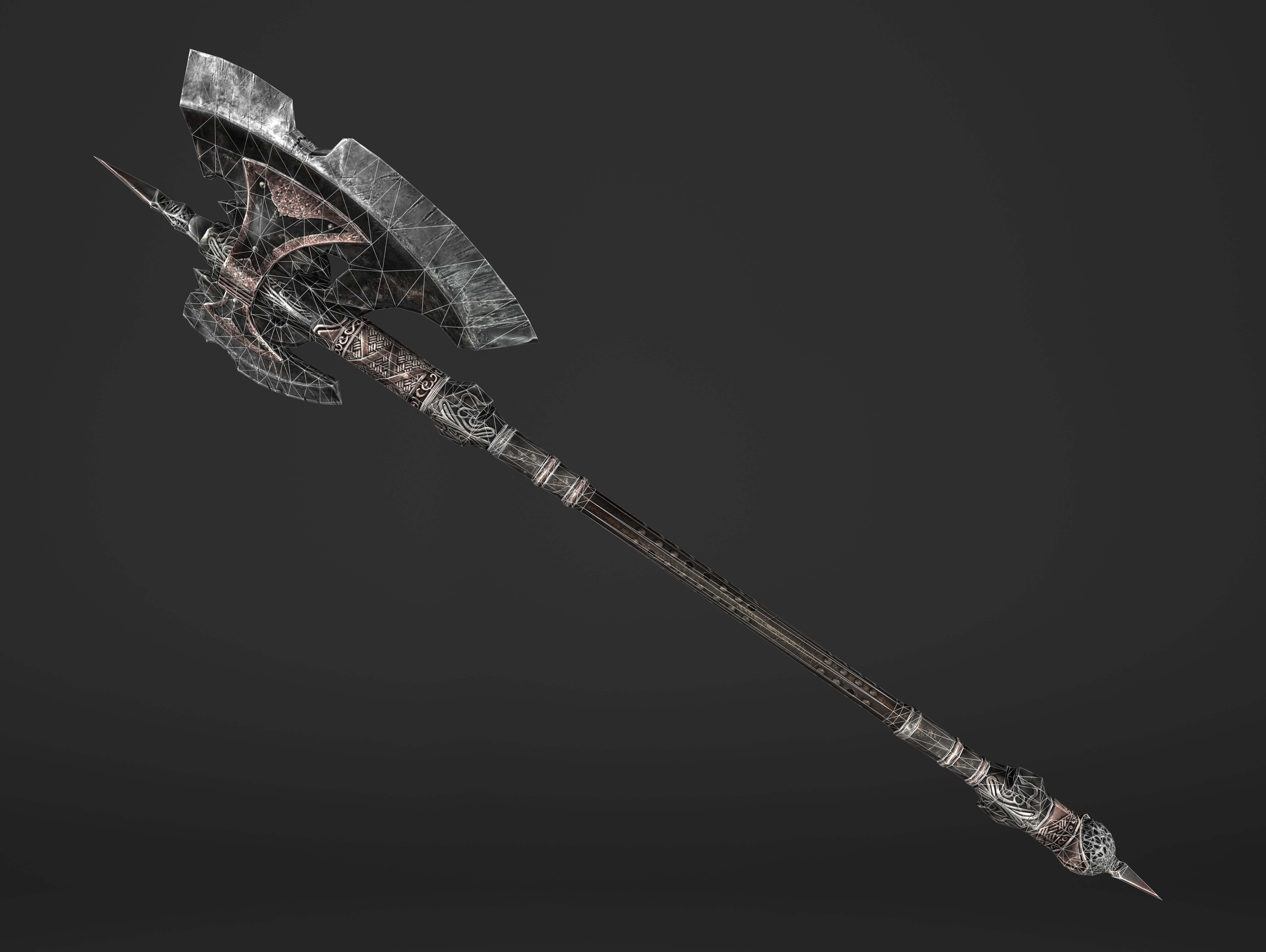 Great Spear Head Battleaxe Low-poly 3D model_9