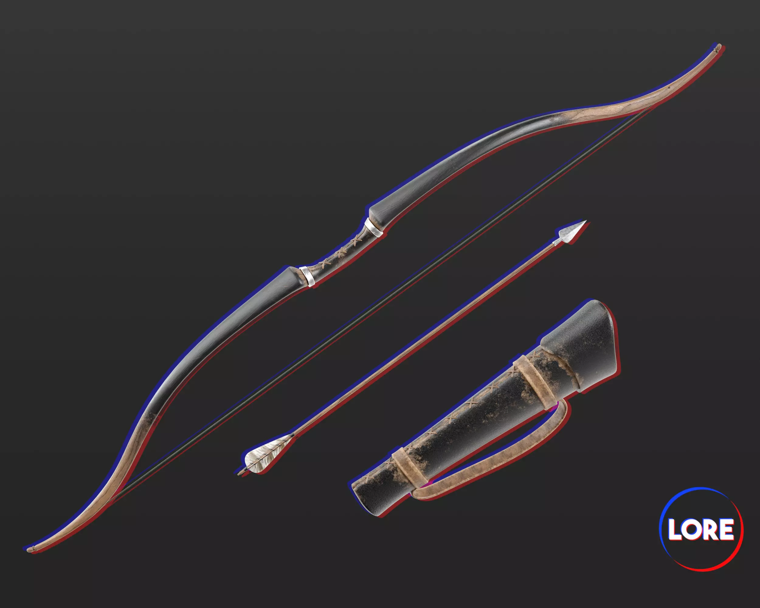 Medieval Elegant Weapon Bow and Arrow Low-poly 3D model_0