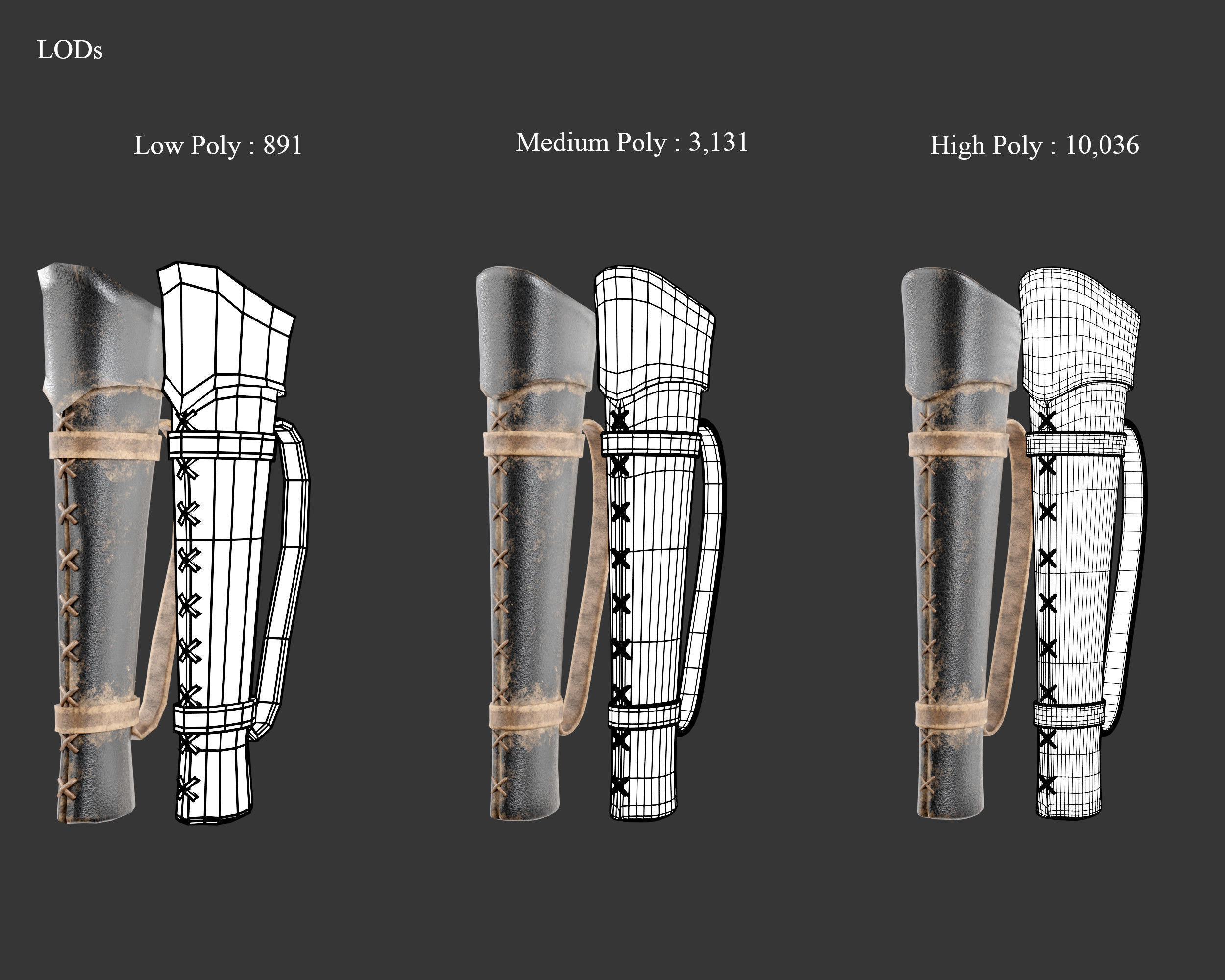 Medieval Elegant Weapon Bow and Arrow Low-poly 3D model_22