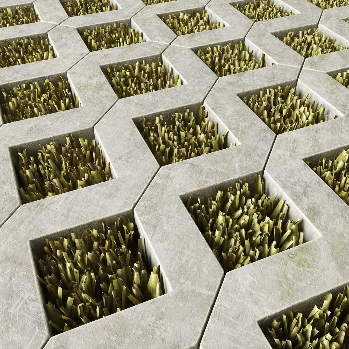 Ecoparking square of grass in middle of concrete floor 3D model_4