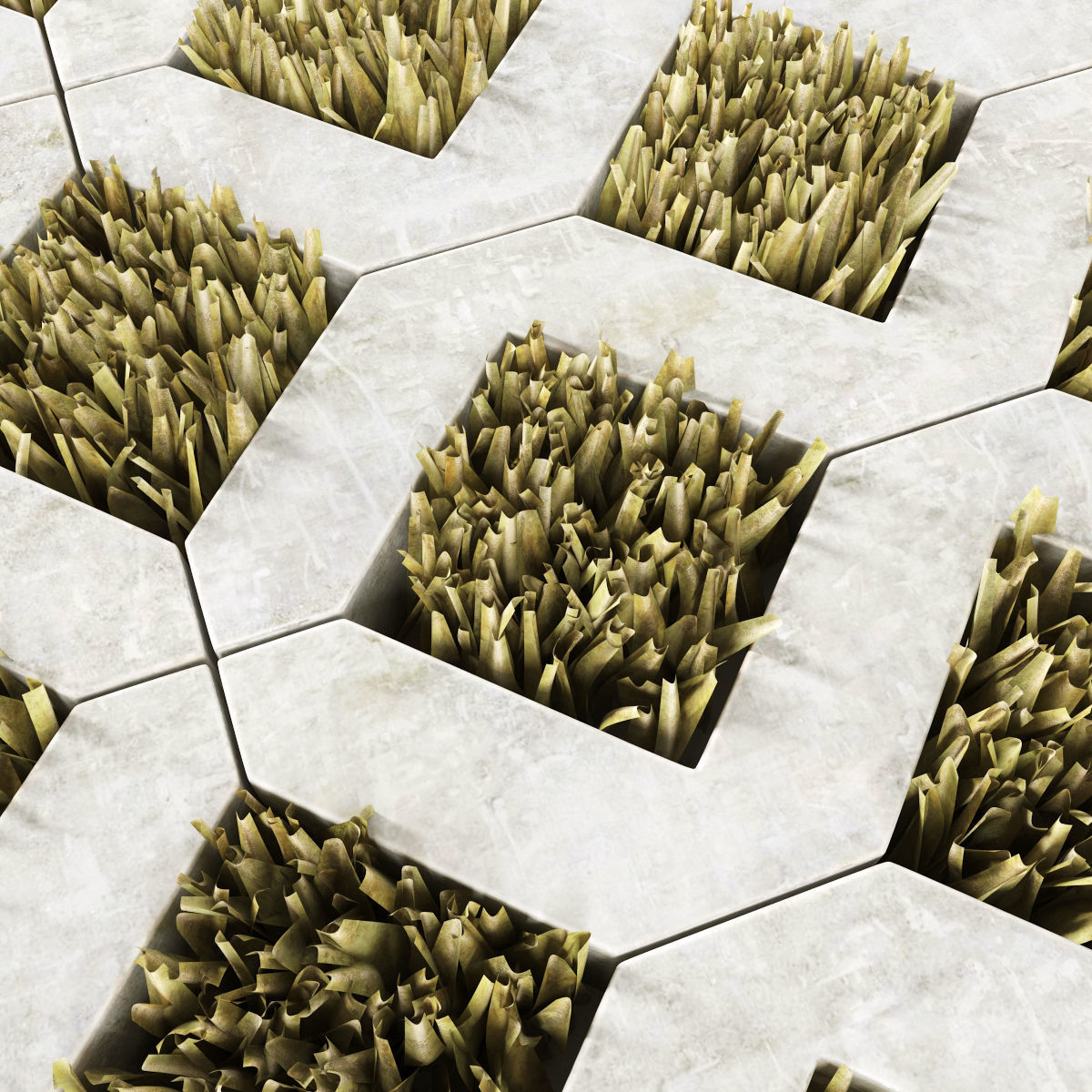 Ecoparking square of grass in middle of concrete floor 3D model_3