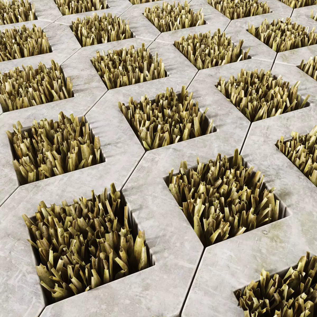 Ecoparking square of grass in middle of concrete floor 3D model_0