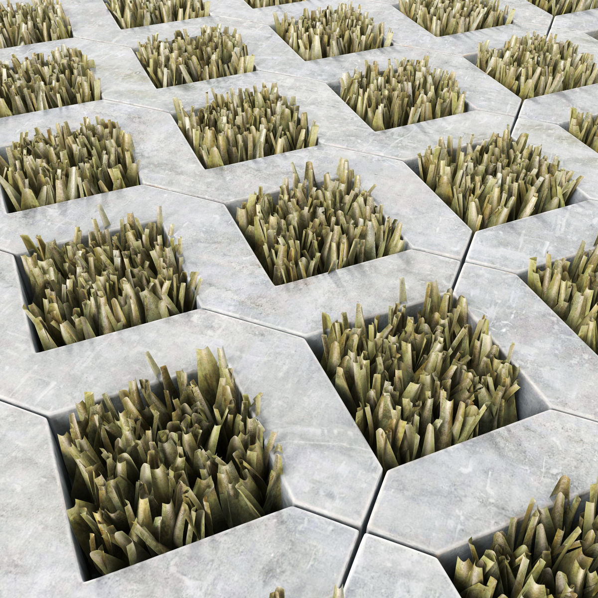 Ecoparking square of grass in middle of concrete floor 3D model_2