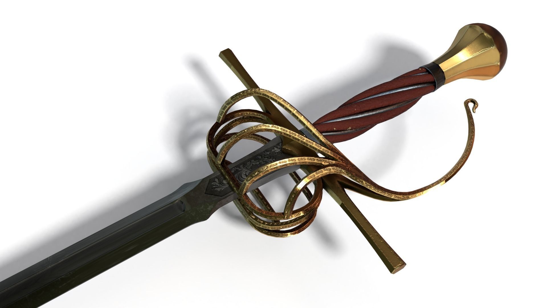 Rapier sword Low-poly 3D model_9