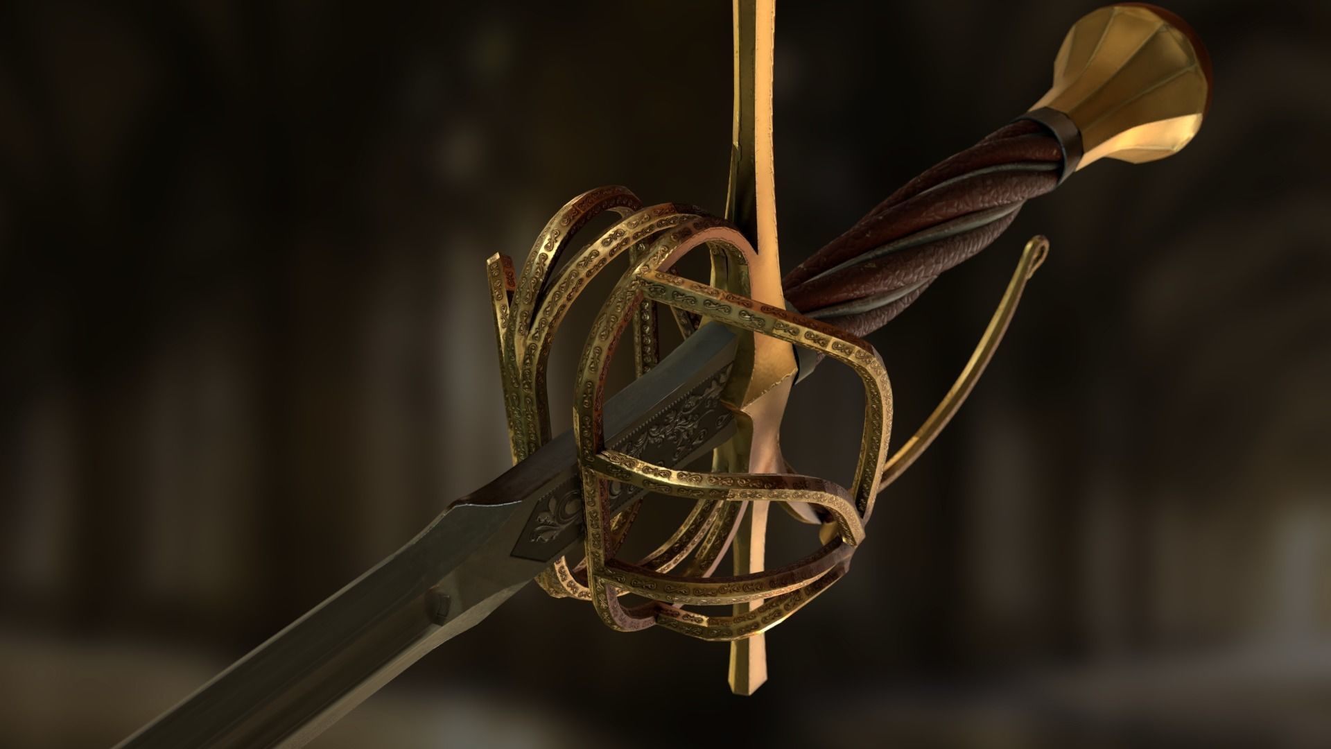 Rapier sword Low-poly 3D model_5