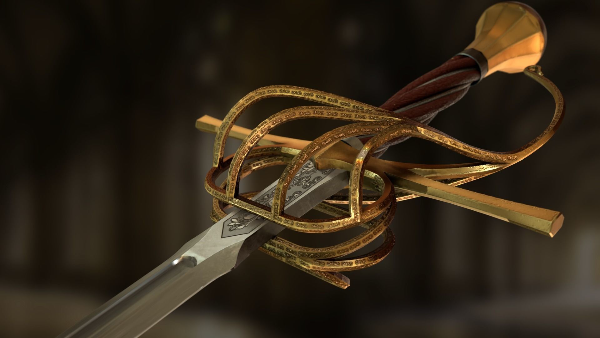 Rapier sword Low-poly 3D model_3