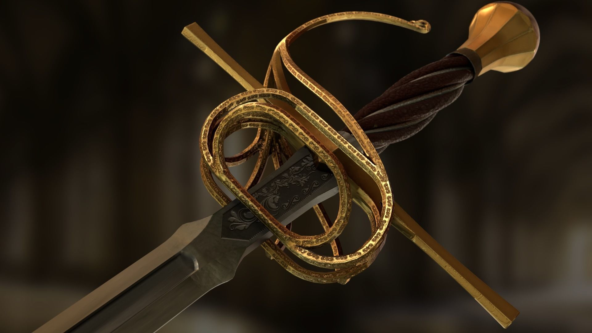 Rapier sword Low-poly 3D model_4