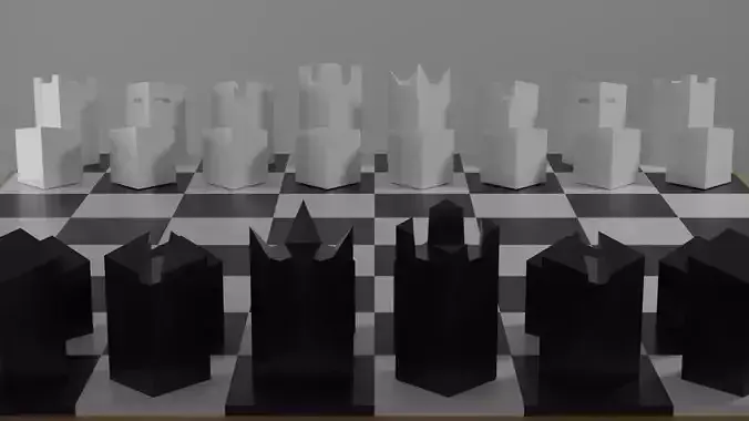 Modern minimalist chess set Low-poly 3D model