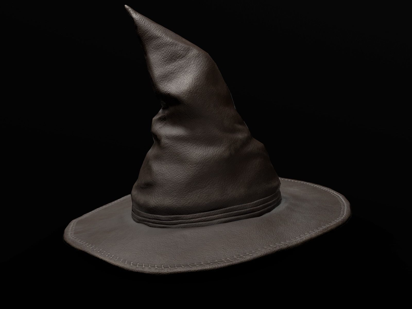Old Leather Witch hat Low-poly 3D model_3