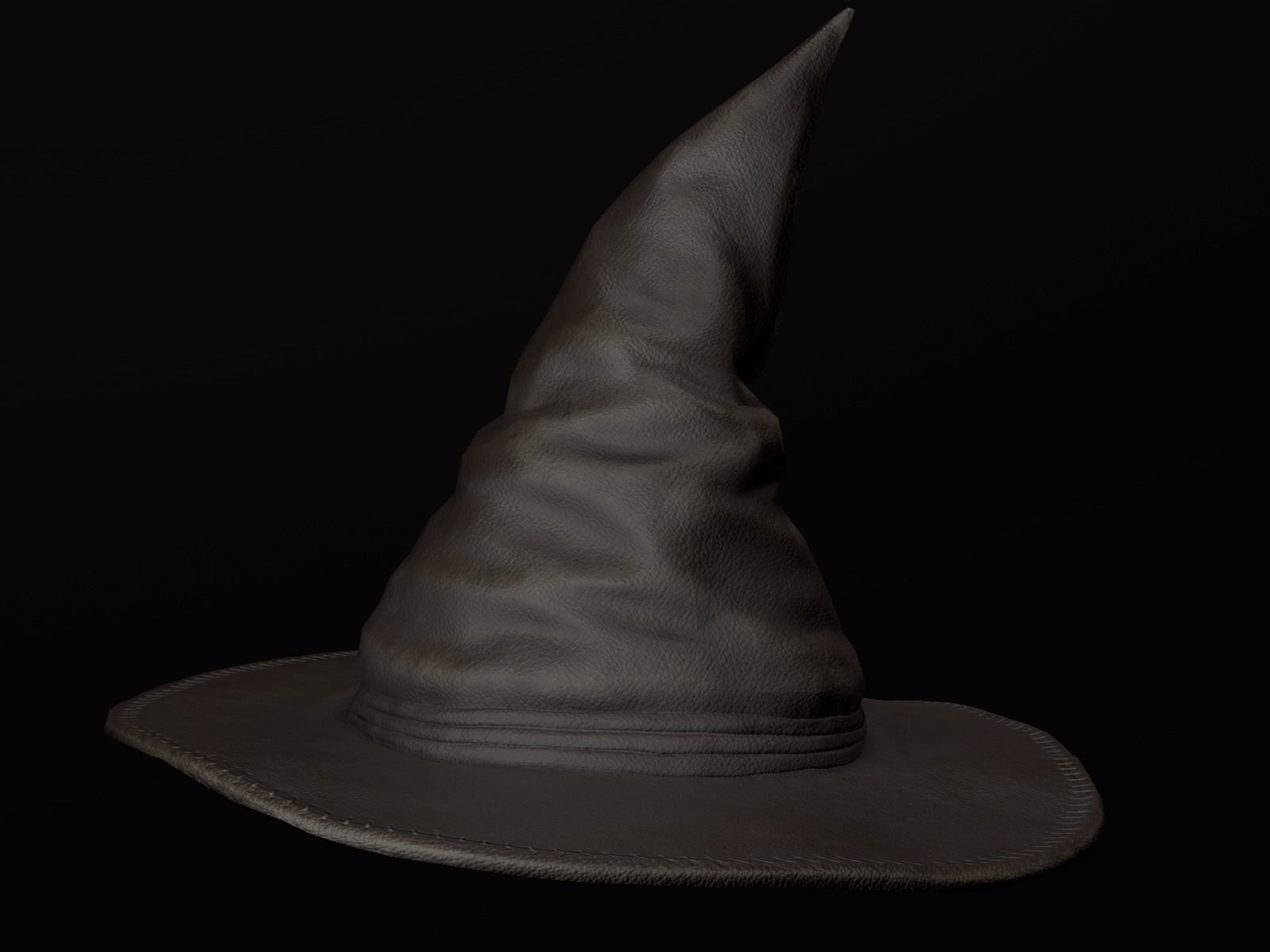 Old Leather Witch hat Low-poly 3D model_5