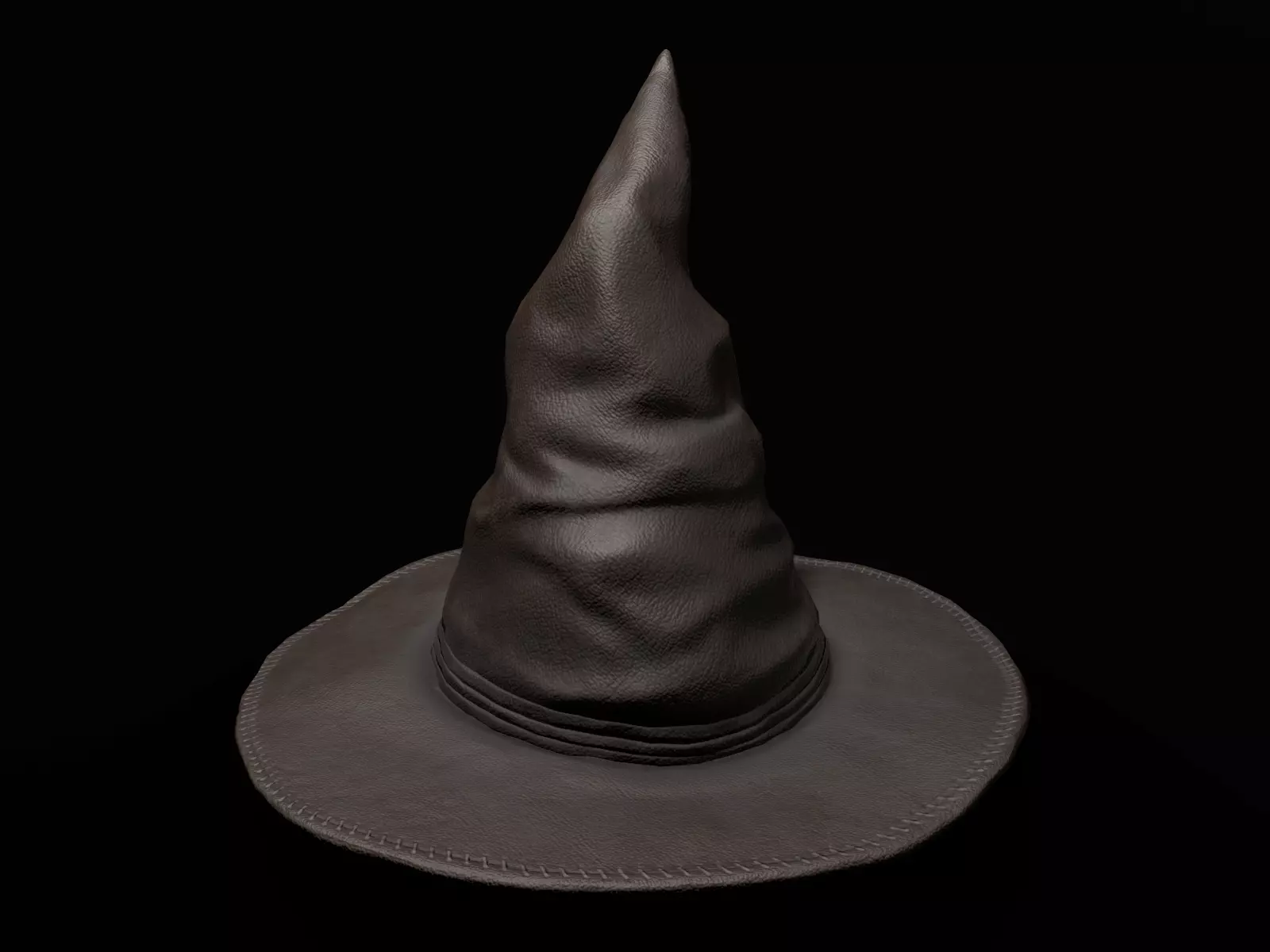Old Leather Witch hat Low-poly 3D model_0