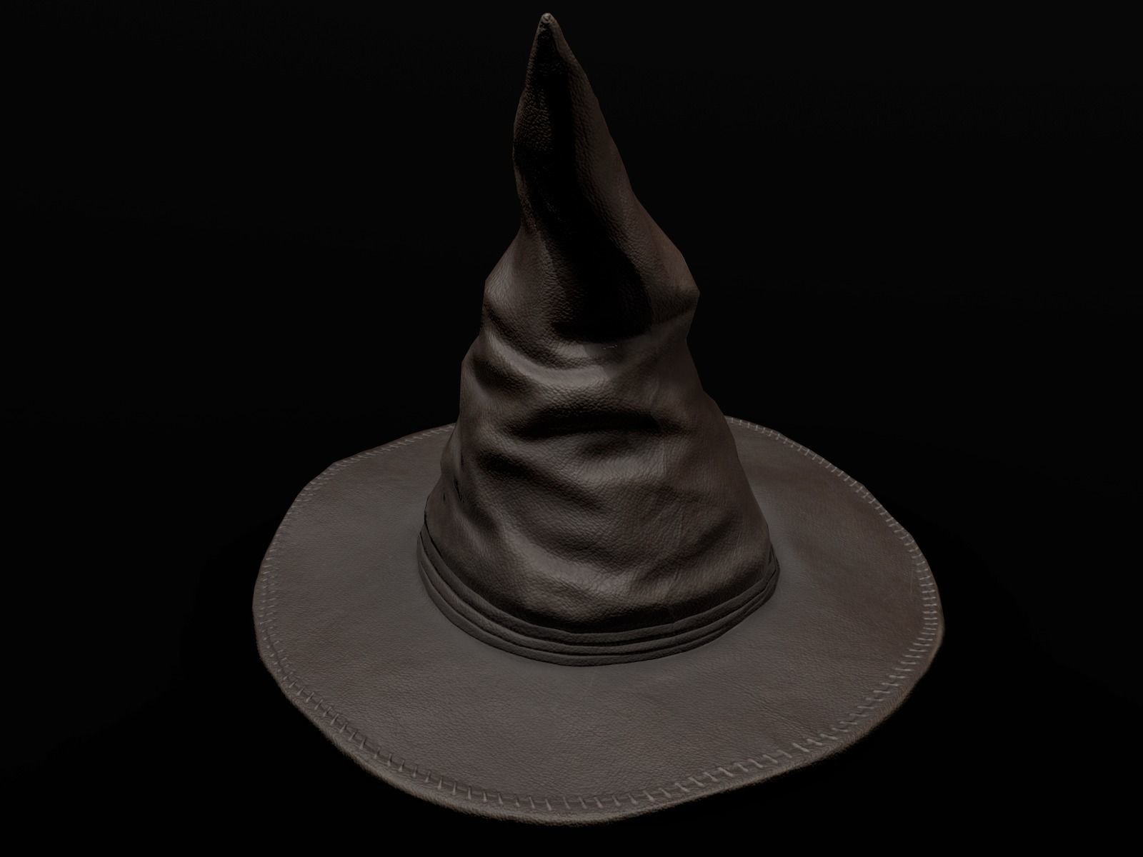 Old Leather Witch hat Low-poly 3D model_2