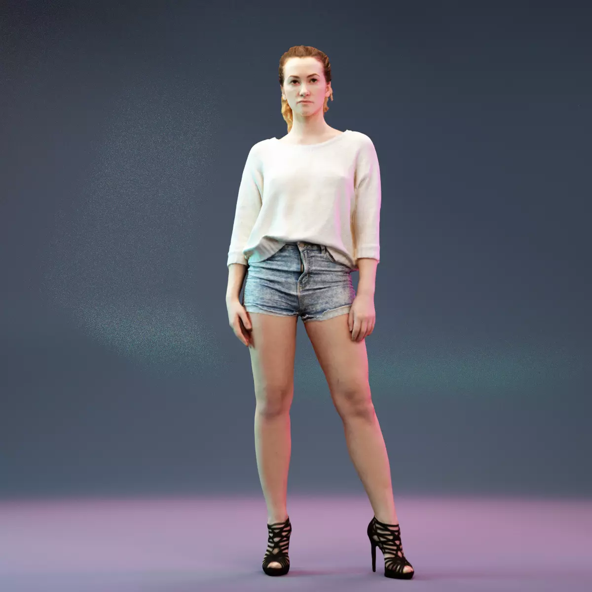 Jeans Short and Knit White Pull Girl Low-poly 3D model