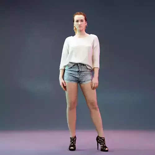 Jeans Short and Knit White Pull Girl