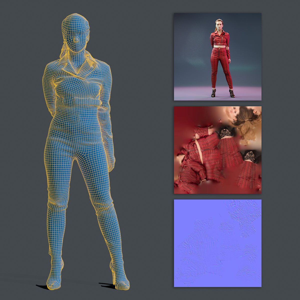 Red Snake Leather Outfit Girl Posing in High Heels Low-poly 3D model_12