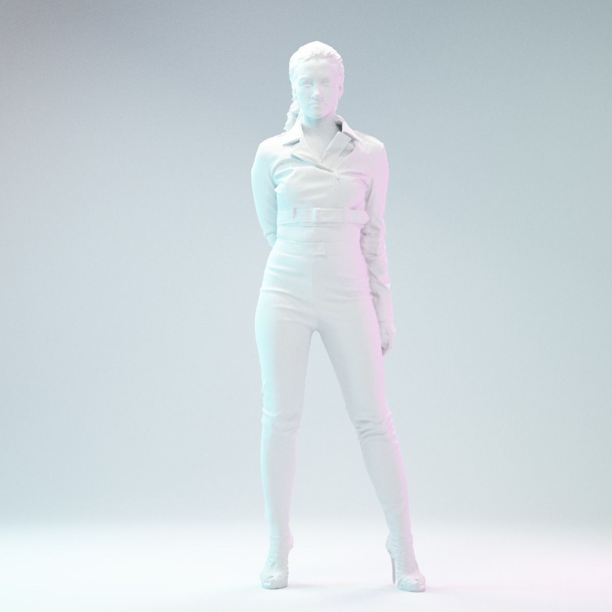 Red Snake Leather Outfit Girl Posing in High Heels Low-poly 3D model_1