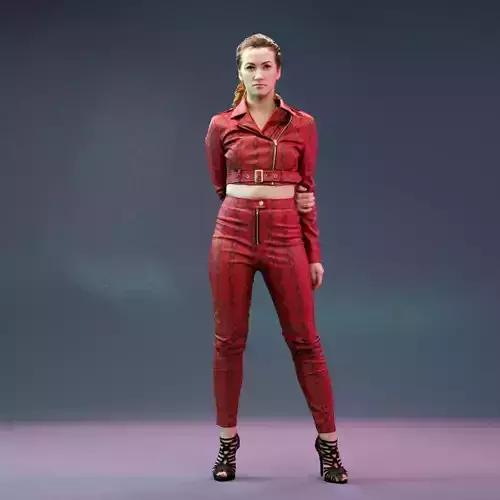Red Snake Leather Outfit Girl Posing in High Heels Low-poly 3D model